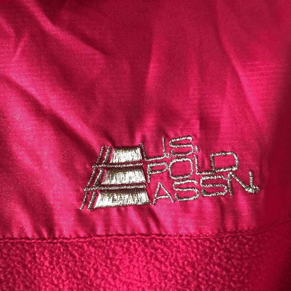 U.S. Polo Assoc. Girl’s Pink Plush Zip Hooded Jacket Pockets Arm Patches M